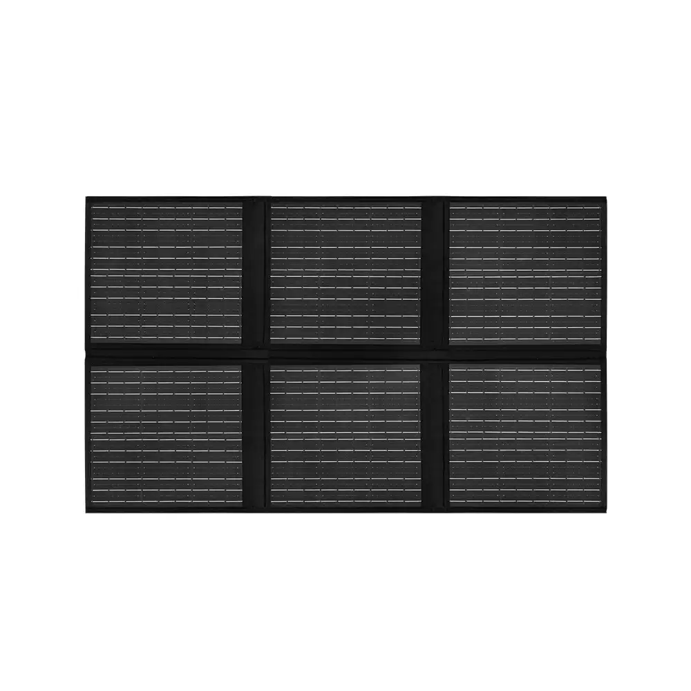 The 120W Monocrystalline Foldable Solar Panel displays its six dark rectangular cells with horizontal silver lines.