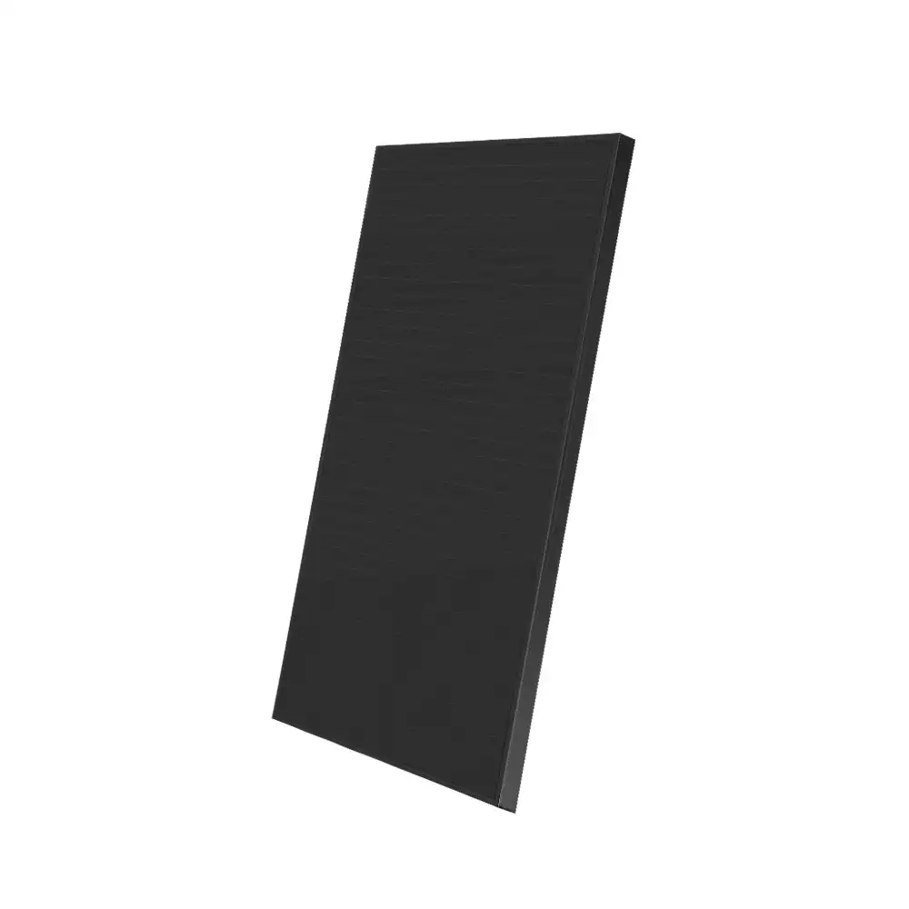 The 120W Shingled Rigid Solar Panel is depicted from an oblique angle, emphasizing its dark, textured surface and slender rectangular shape.