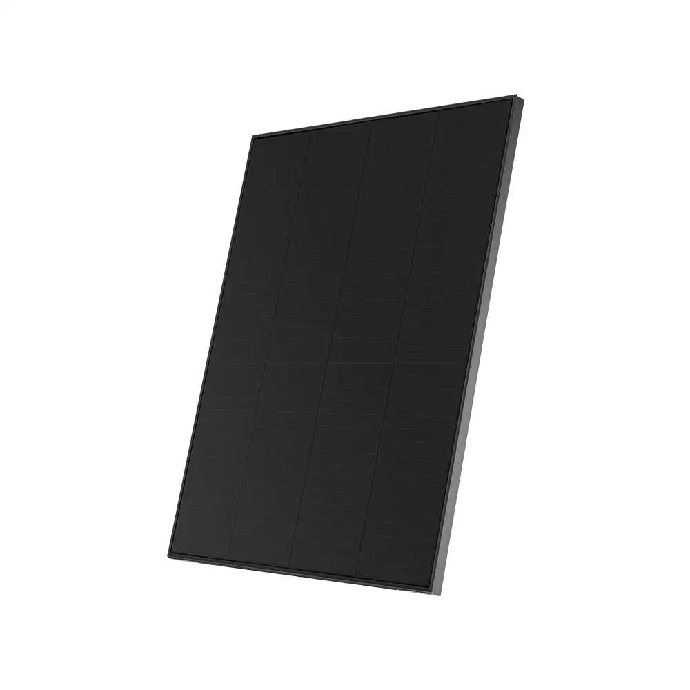 A sleek, black 200W Shingled Rigid Solar Panel displays its organized shingled cells and dark protective frame from a slight angle.