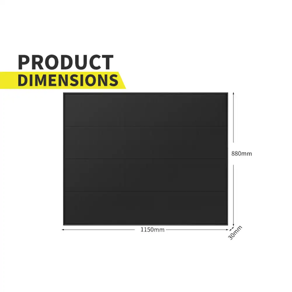 This black 200W Shingled Rigid Solar Panel shows its precise product dimensions: 1150mm length, 880mm width, and 30mm thickness.